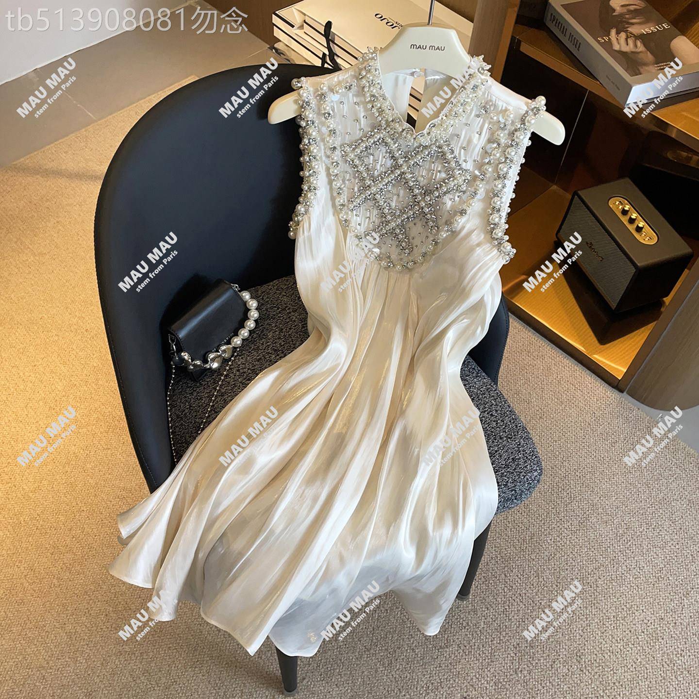 潮牌钉珠镶钻背心连衣裙女新款高端气质潮流法式千金风无袖女装