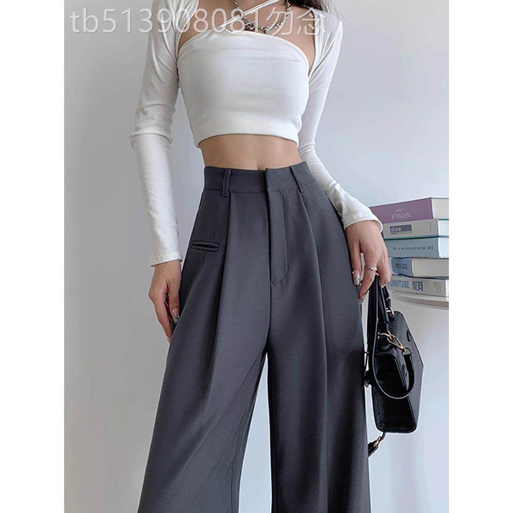 时尚品牌灰色阔腿裤,适合高腰和垂坠的女性2025春秋季新款直腿宽