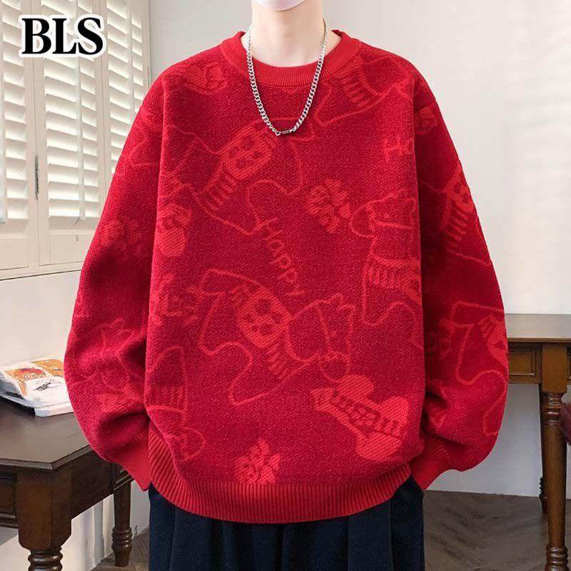 高端红色毛衣男款冬季2025新款本命年小马针织打底衫加厚保暖线衣