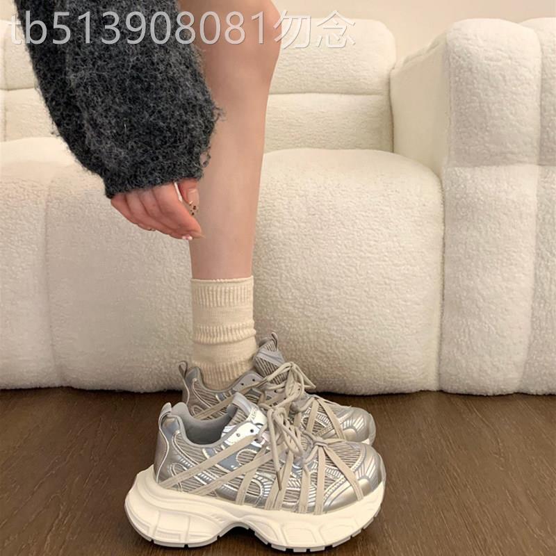 香港厚底增高老爹鞋女2026夏季新款系带休闲运动鞋网面透气跑步鞋
