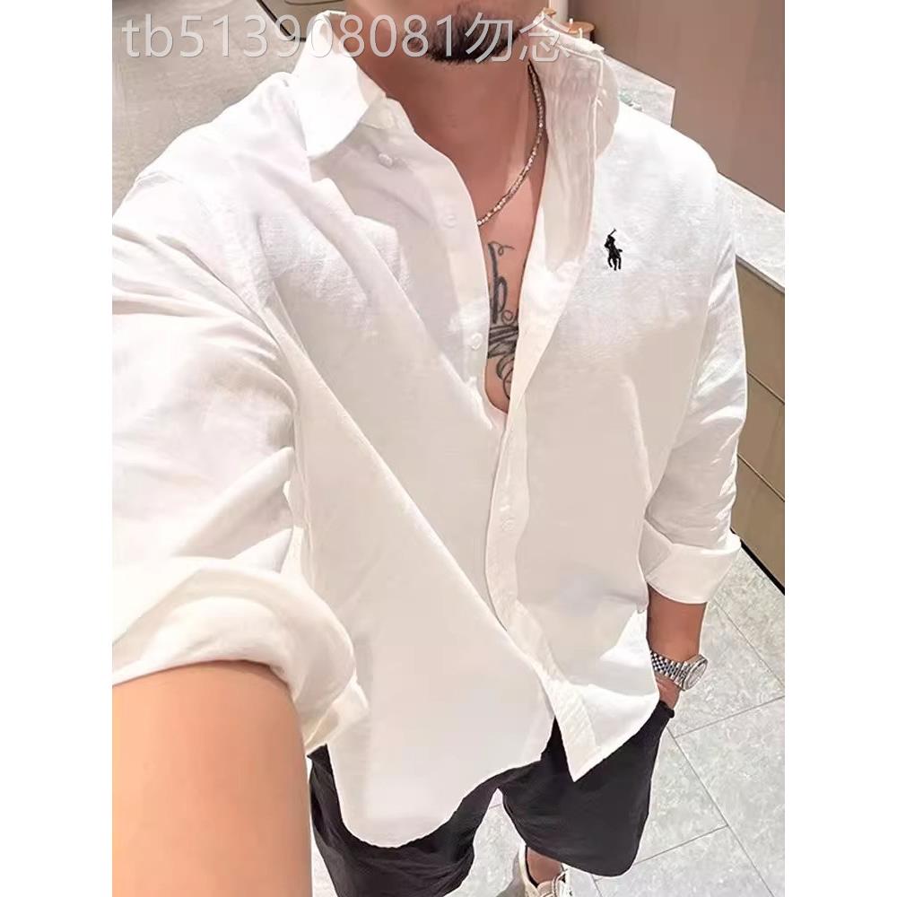 亚麻防晒衬衫男士2025年新款夏季轻薄老钱风白色长袖衬衣外套男款