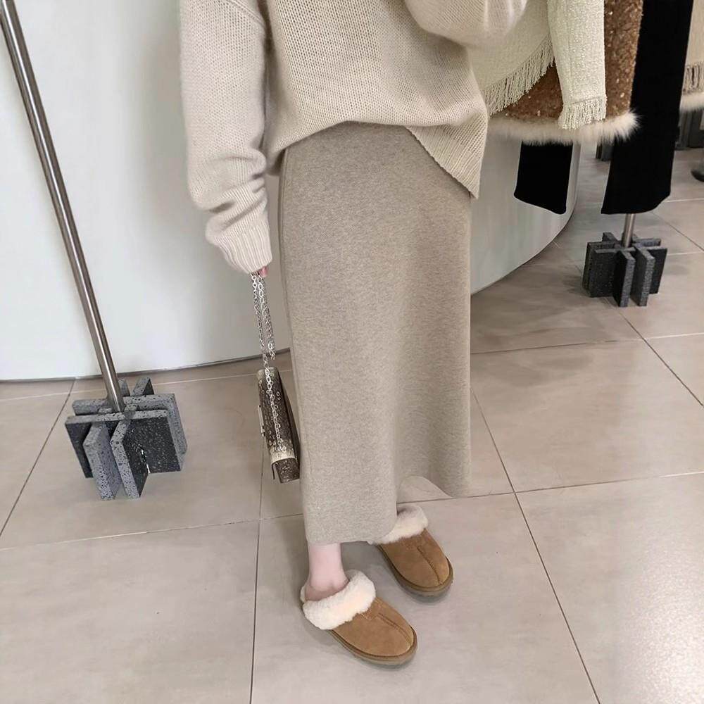 定制高级感软糯针织半身裙女秋冬季中长版直筒包臀裙高腰a字裙子