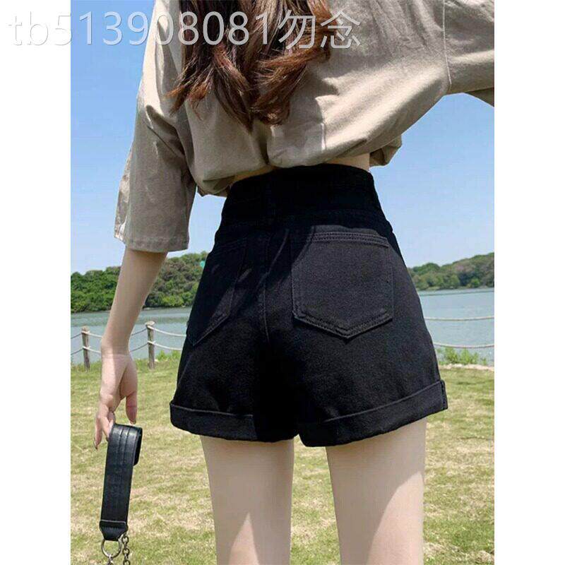 黑色a字卷边牛仔短裤女2026新款夏季高腰显瘦弹力小个子辣妹热裤