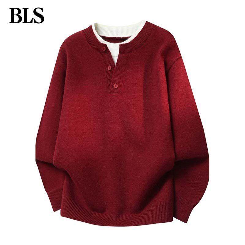 高端本命年红色毛衣男款秋冬季2025新款潮牌宽松休闲假两件针织衫