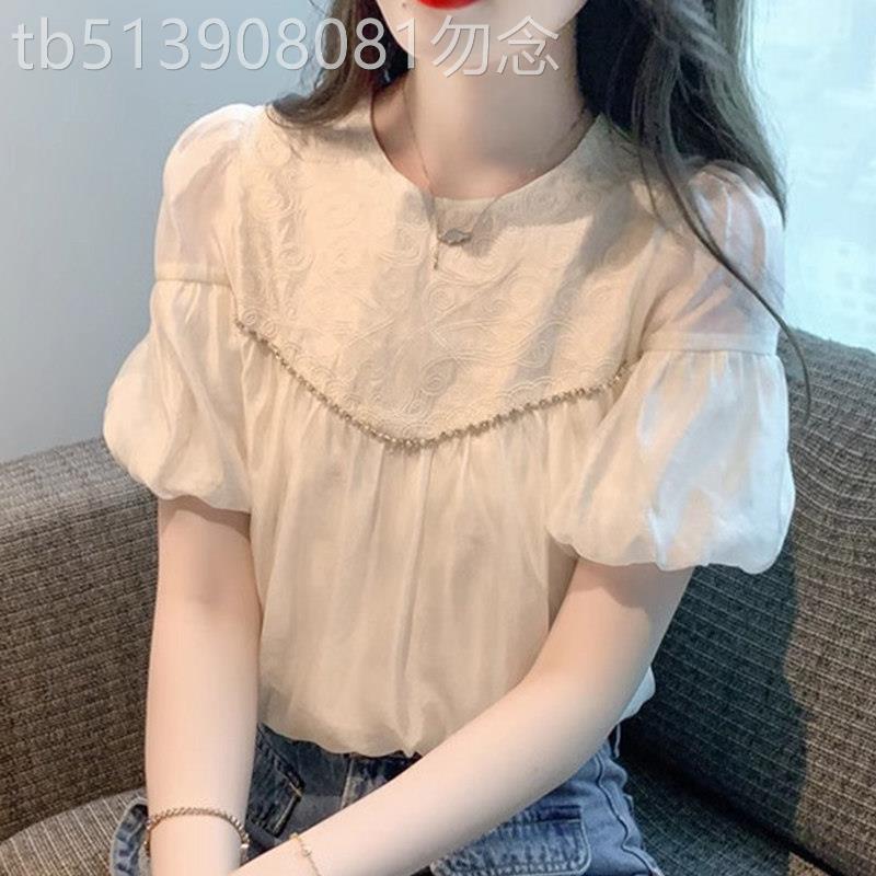 法式灯笼袖衬衫女夏季小众设计高级气质甜美减龄别致漂亮短袖小衫