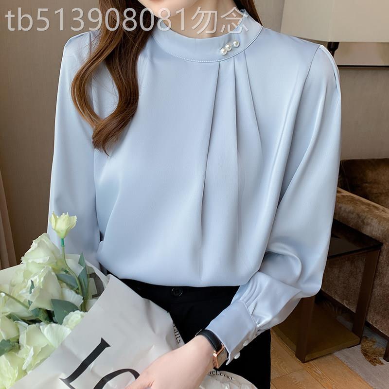 醋酸缎面衬衫女长袖洋气打底衫2025春秋设计感职业雪纺衫气质衬衣