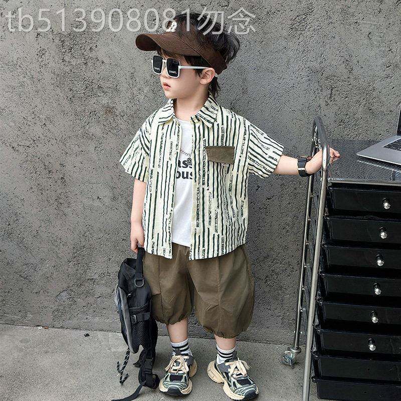 韩国洋派男童夏季衬衫T恤套装2026新款幼儿夏季服饰儿童短袖三件
