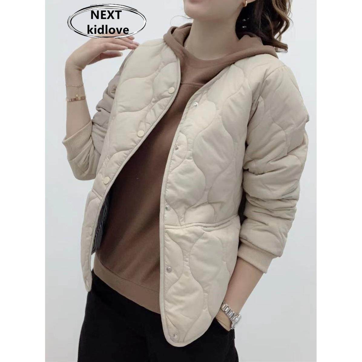 香港大码无领菱格轻薄短外套女胖mm显瘦百搭夹棉棒球棉服棉衣秋冬