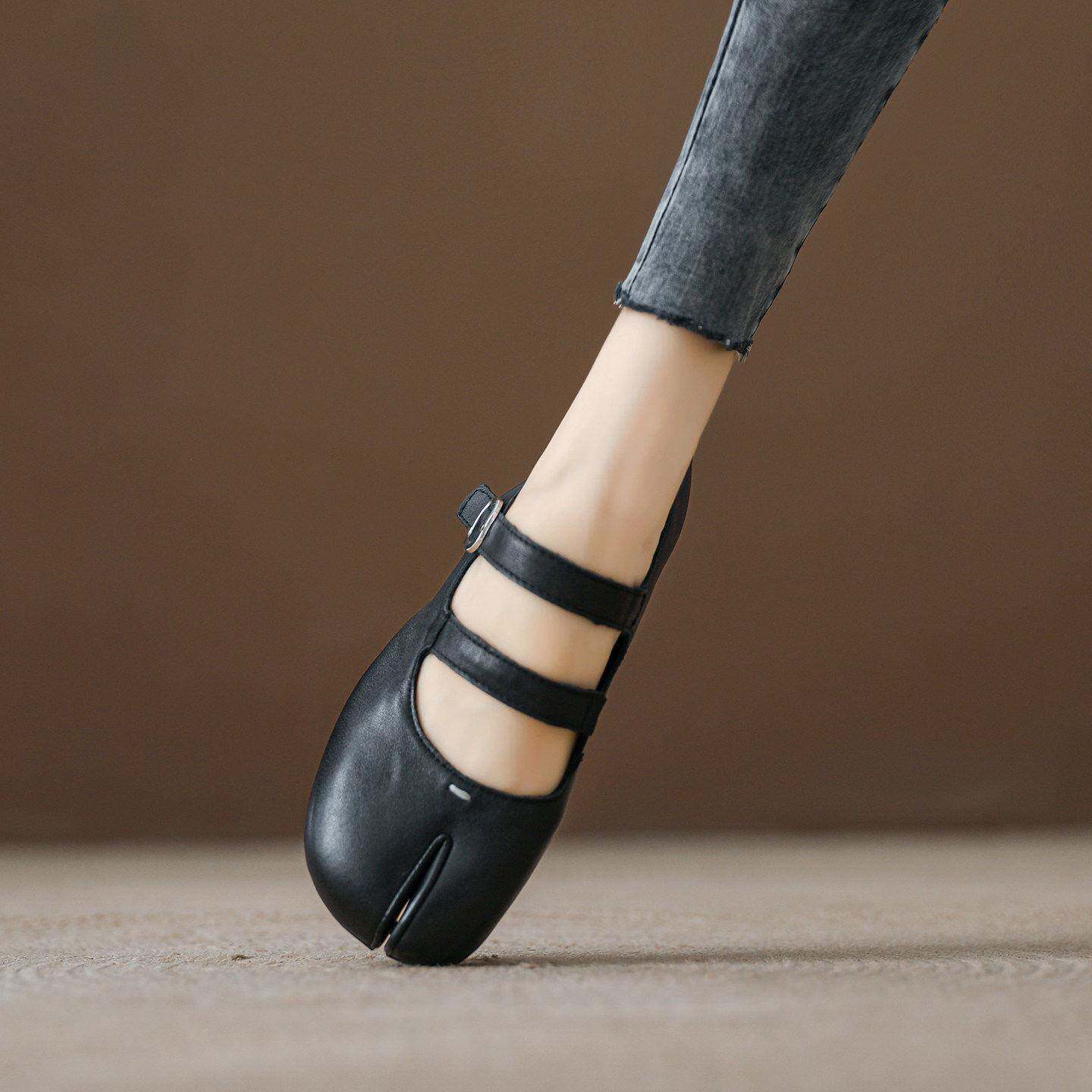 西班牙小众品牌ONGYSL复古分趾鞋平底玛丽珍一字浅口圆头包鞋女款