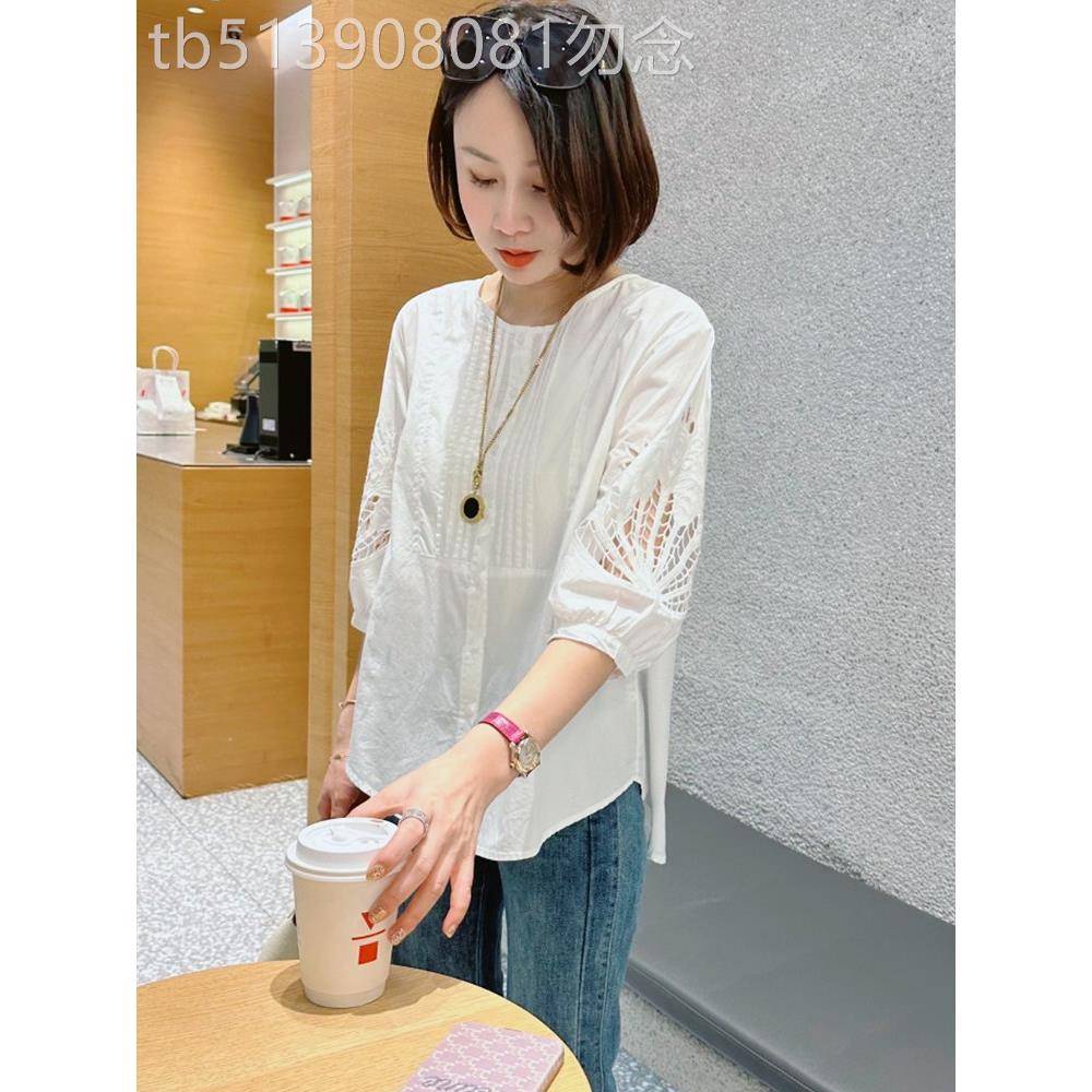 圆领衬衫女夏季2026新款气质减龄宽松韩版显瘦五分袖薄款休闲上衣
