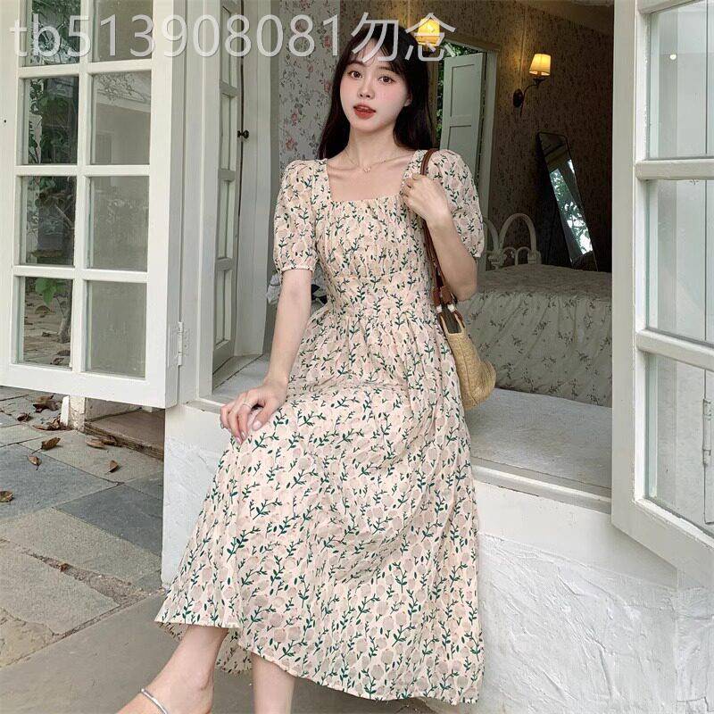 大码女装2026夏装胖妹妹减龄连衣裙法式复古设计感方领系带碎花裙
