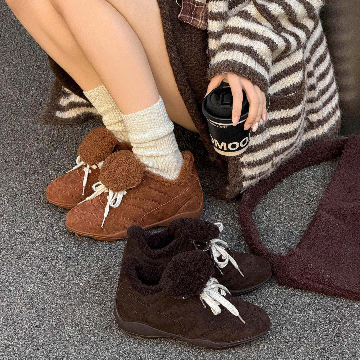 翻盖加绒阿甘德训鞋~|pmr|女2025冬季款舒适保暖内增高休闲运动鞋