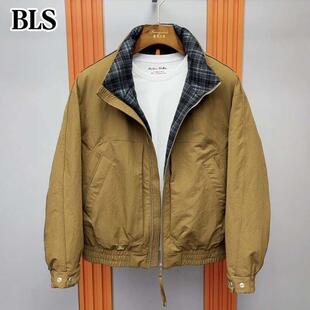 高端立领羽绒服男款冬季2025新款潮流拼接格子工装保暖男士羽绒衣