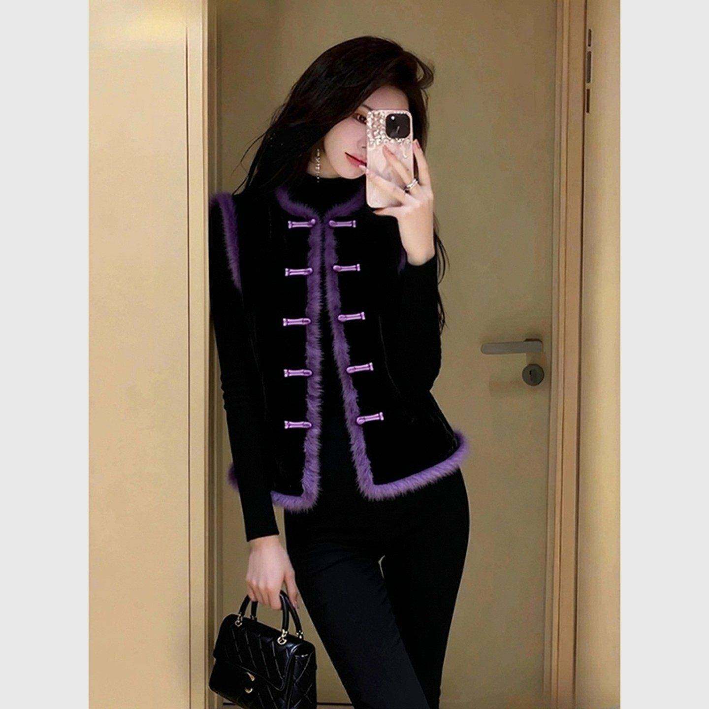 今年流行新中式国风复古上衣女冬新款小个子时髦洋气紫色丝绒马甲,女装/女士精品,大码内搭,淘宝优惠券,粉丝福利购,淘宝优惠卷