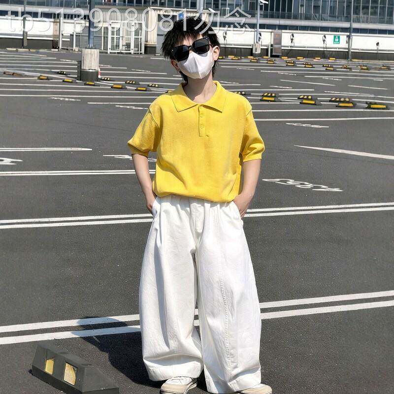 法国BADNUT男童短袖套装夏季2026新款儿童潮酷黄色大童POLO两件套