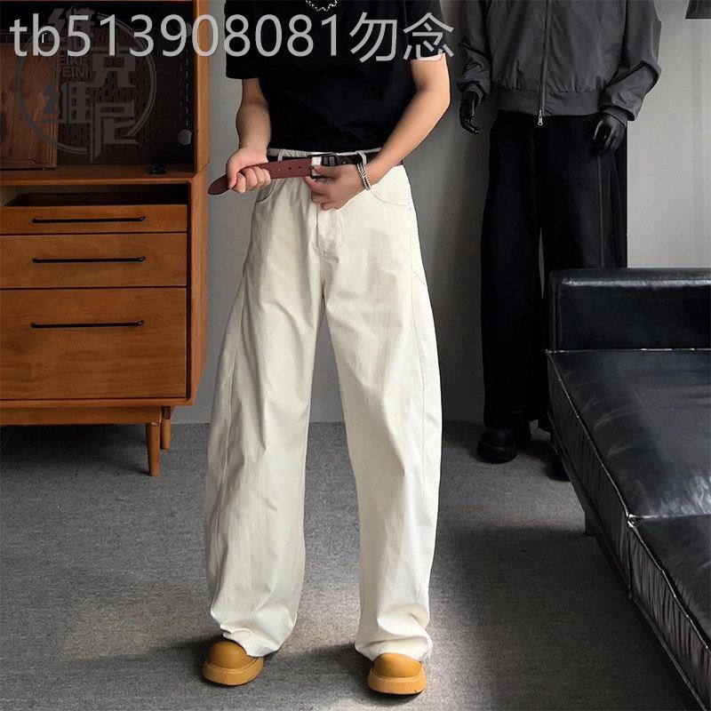 白色西裤男士2026夏季新款美式潮牌休闲宽松弯刀裤直筒阔腿拖地裤