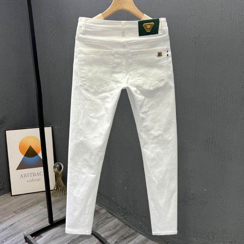 MUSONMU白色九分休闲裤男夏季薄款潮流高级感简约棉质直筒牛仔裤