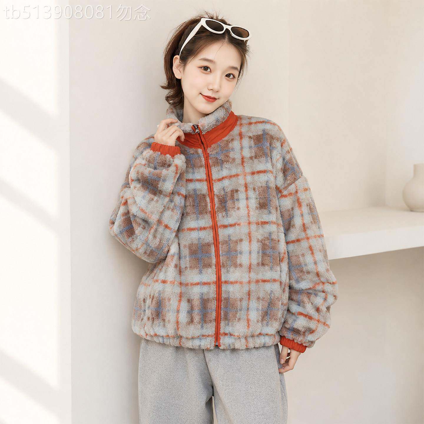 摇粒绒费尔岛蓝色立领仿羊羔毛环保皮草外套女26秋小个子短款上衣