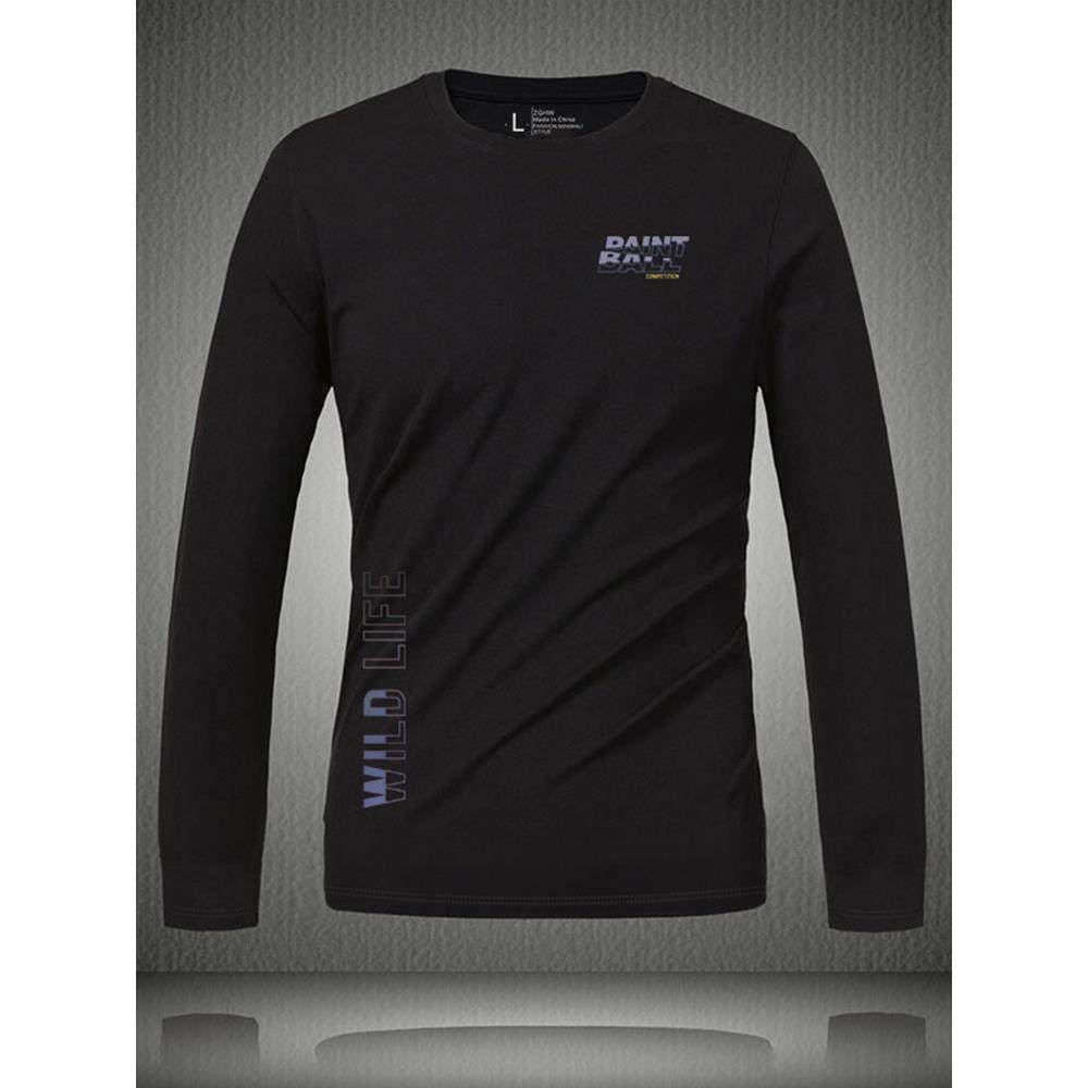 男士纯棉长袖t恤2025新款春秋季圆领修身印花黑色打底衫高端品牌