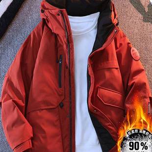 【香港&潮牌专柜正品】大红色高端90鸭绒羽绒服男冬季新款加厚