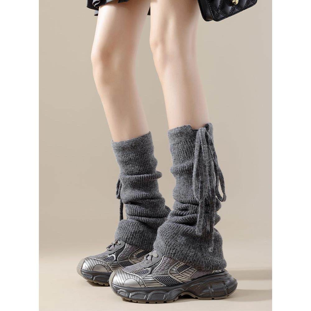 日系覆古灰色袜套女2025新款秋冬季针织堆堆袜绑带显瘦中筒小腿袜,女士内衣/男士内衣/家居服,中筒袜,淘宝优惠券,粉丝福利购,淘宝优惠卷