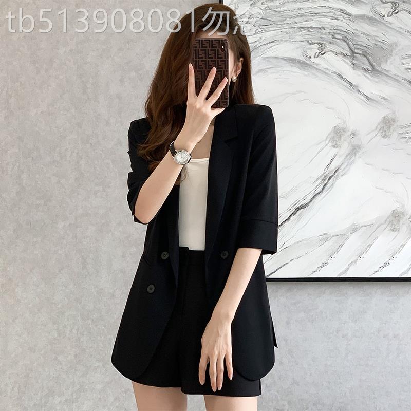 潮牌西装外套女夏季薄款2026新款职业短袖小个子中袖西服短裤套装