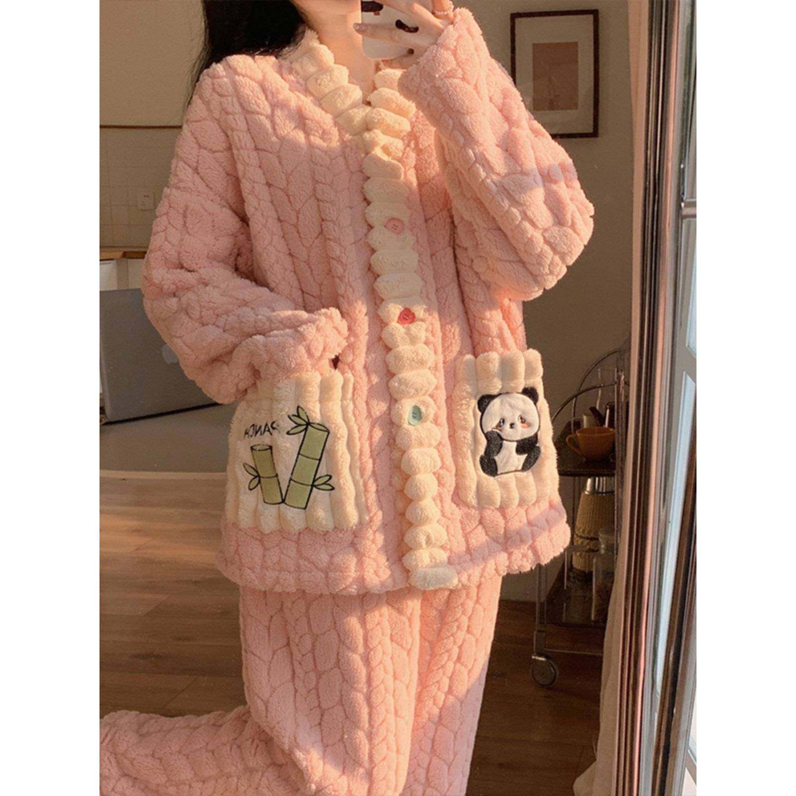 2025新款珊瑚绒睡衣冬季女款加绒加厚秋冬款粉色可爱法兰绒家居服,女士内衣/男士内衣/家居服,睡衣/家居服套装,淘宝优惠券,粉丝福利购,淘宝优惠卷
