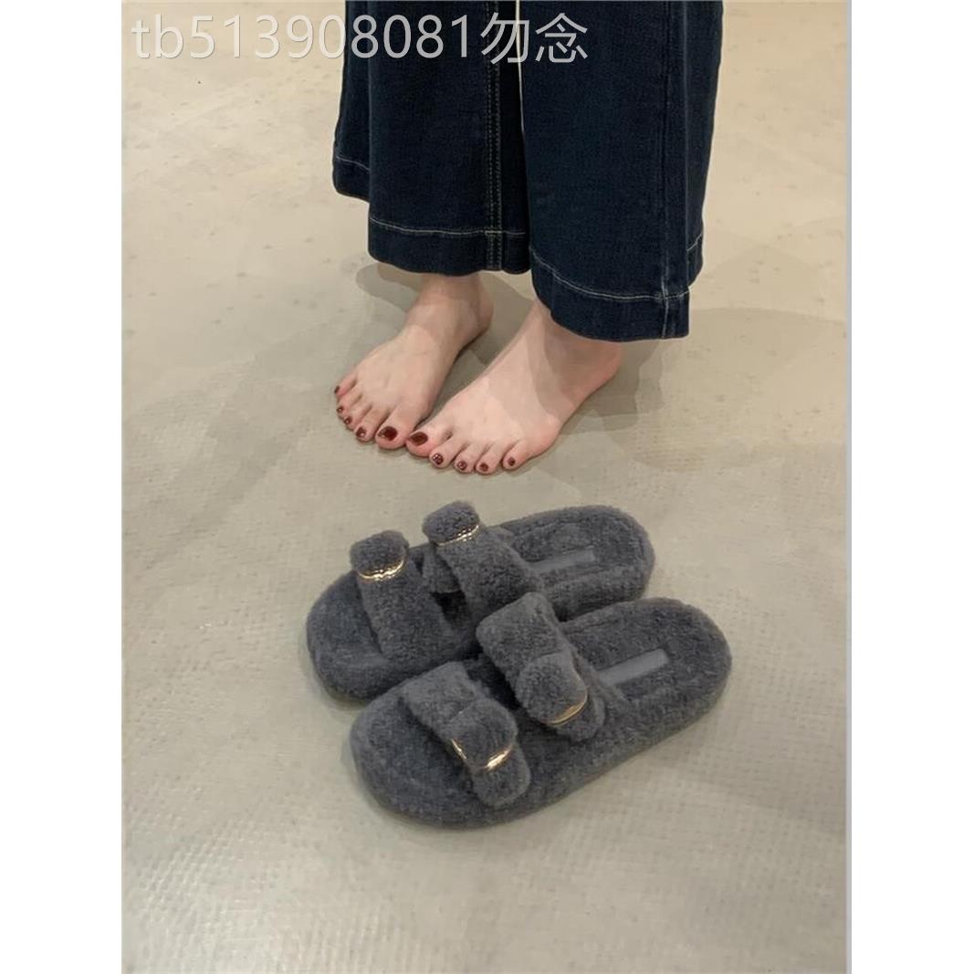 潮牌羊羔毛拖鞋女外穿厚底增高毛毛鞋2025新款高级感皮毛一体凉拖