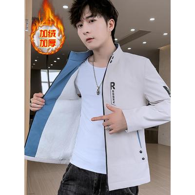 韩式时尚休闲帅气男士立领纤细天鹅绒增厚夹克上衣