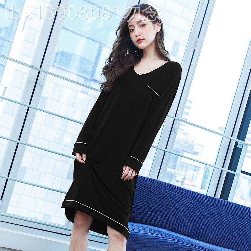 莫代尔睡衣女长袖V领家居服胖mm大码带胸垫2026球队新款性感睡裙