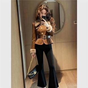 高级感御姐风巨好看的初冬上衣女气质小香风夹棉加厚咖色毛领外套