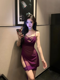 娇俏蕾丝性感吊带睡衣女纯欲镂空精致蕾丝高级感绝美睡裙战袍内衣