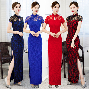 酒红色晚礼服优雅气质包臀长裙名媛年会晚会主持司仪长裙敬酒裙女