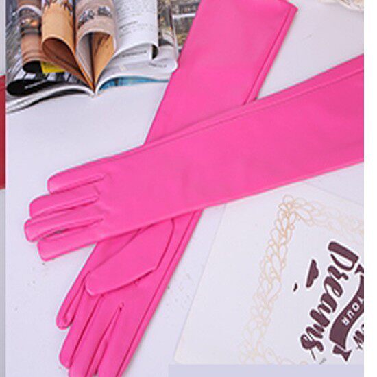 2026女士皮手套长款秋冬季保暖加绒加长过肘手套加厚特长手套黑色