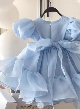 2026女童公主裙新款夏天韩版洋气高端女宝宝蓝色连衣裙甜美裙子夏