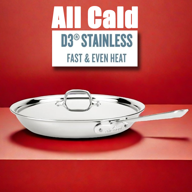美国代购All-Clad D3不锈钢12英寸煎锅带盖三层均匀加热烤箱适用