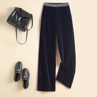 真丝丝绒高腰休闲裤 阔腿 春秋冬4.0腰部撞色加绒加厚高端丝绒窄版