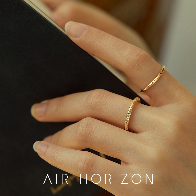 AIR-HORIZON高级感戒指女锆石复古港风食指戒设计感韩系百搭饰品