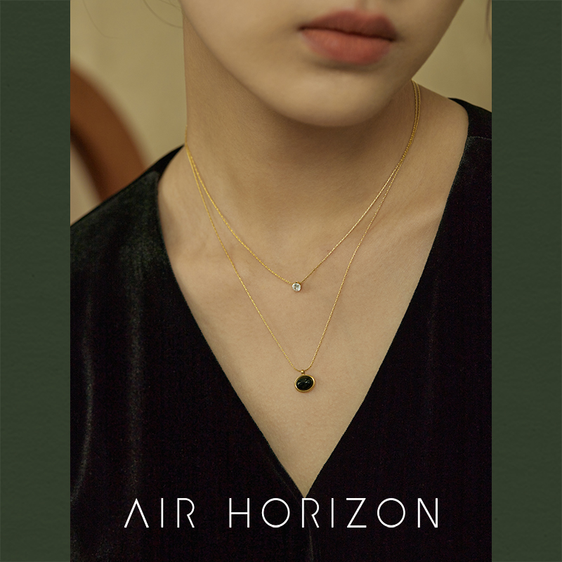 AIR-HORIZON法式双层叠戴项链女2024新款轻奢小众复古玛瑙锁骨链