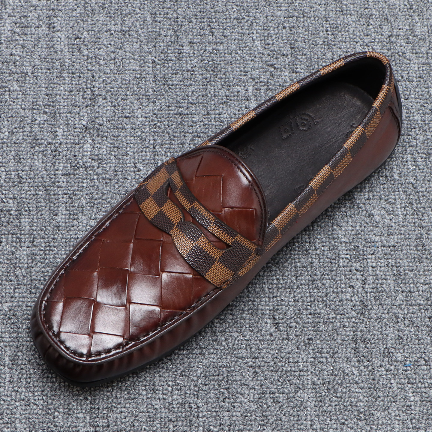 真皮豆豆鞋男款2026新款编织皮鞋男日常百搭一脚蹬平底休闲驾车鞋