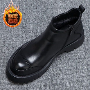 增高厚底男士马丁靴冬季头层牛皮切尔西男靴英伦百搭加绒高帮皮鞋