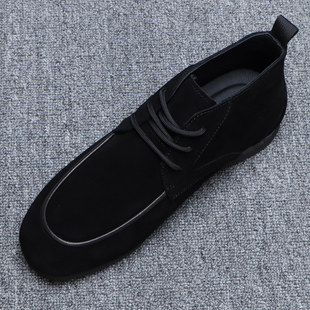 高帮皮鞋男款冬季加绒保暖牛皮短靴时尚百搭翻毛皮软底系带休闲鞋