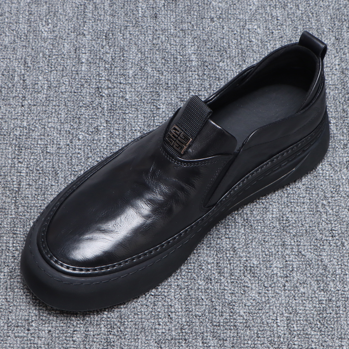 皮鞋潮流百搭黑色厚底休闲板鞋男