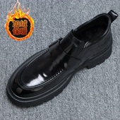 男款 头层牛皮一脚蹬男鞋 冬季 商务休闲鞋 加绒保暖正装 黑色高帮皮鞋