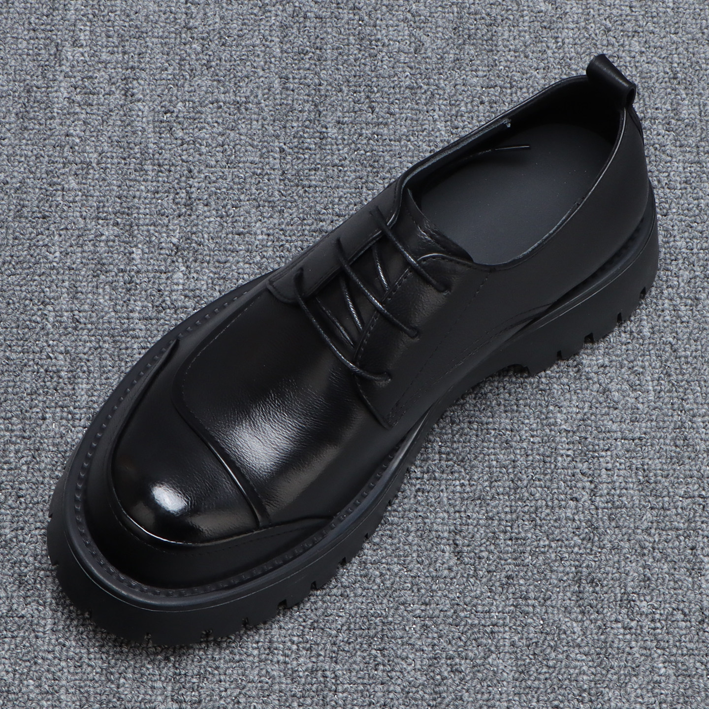 厚底商务休闲皮鞋头层牛皮黑色系带马丁靴透气百搭增高德比鞋男款