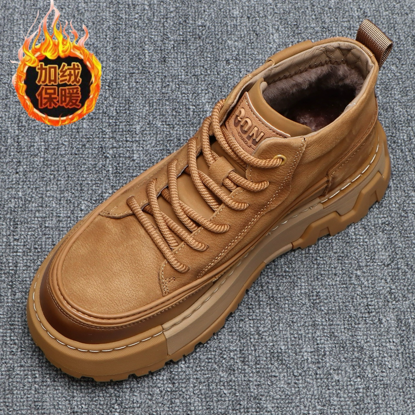 头层牛皮马丁靴男款增高厚底真皮户外工装靴冬季加绒保暖高帮男鞋