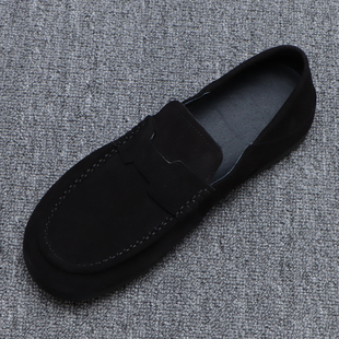 手工真皮豆豆鞋男款2026新款反绒牛皮鞋休闲软底懒人一脚蹬乐福鞋