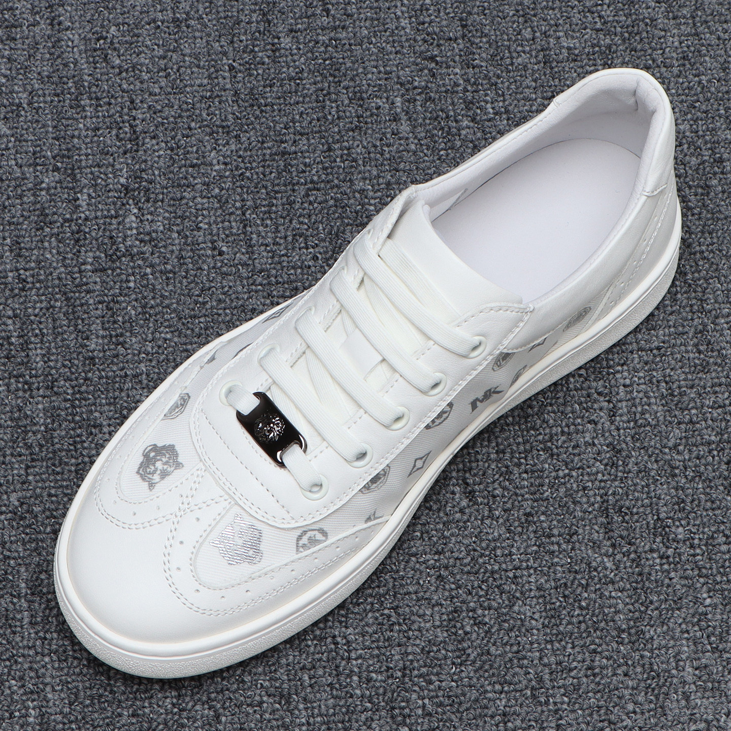 轻奢印花布面小白鞋男款夏季真皮透气休闲板鞋一脚蹬休闲百搭男鞋