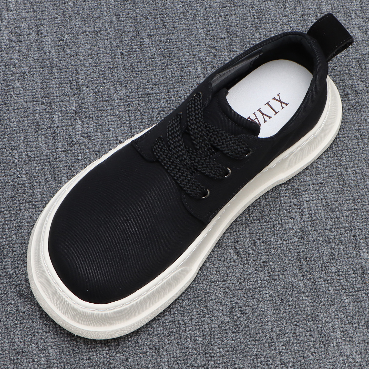 潮牌轻奢系带帆布鞋男款轻便透气素面百搭休闲板鞋增高厚底大头鞋