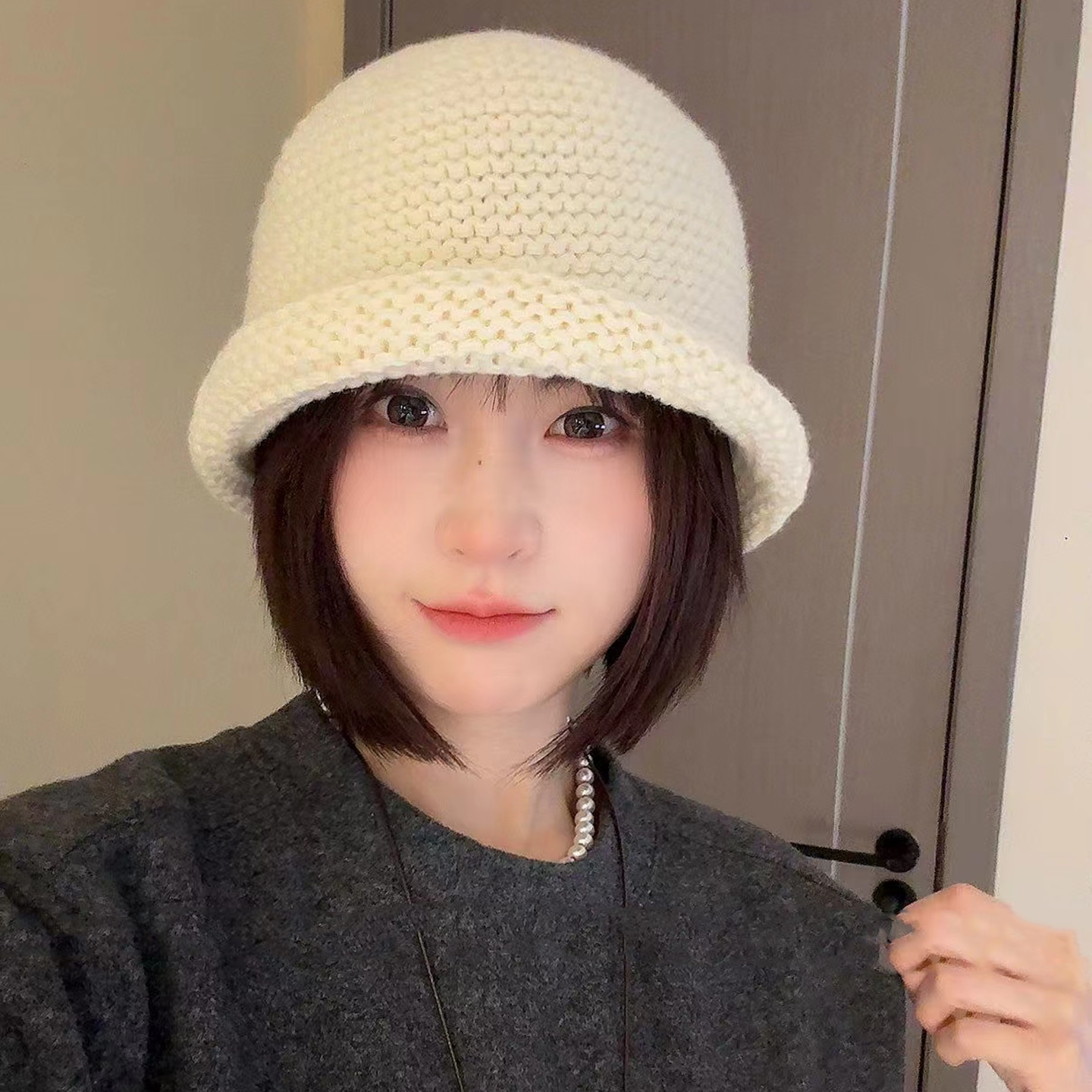 纯色针织卷边水桶帽秋冬复古盆帽